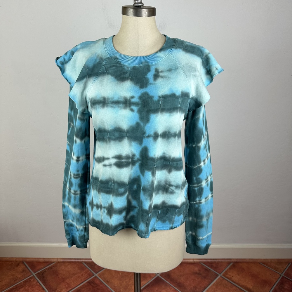 Something Navy Blue Tie-Dye Ruffle Sleeve Casual Sweatshirt Size XS